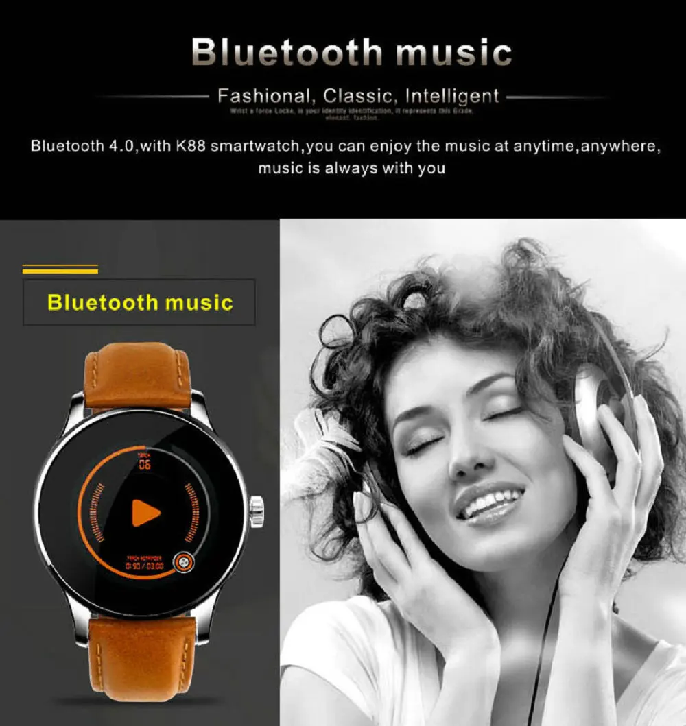 K88H Смарт часы 1,22 дюймов ips круглый экран Поддержка Спорт монитор сердечного ритма Bluetooth SmartWatch для IOS Android
