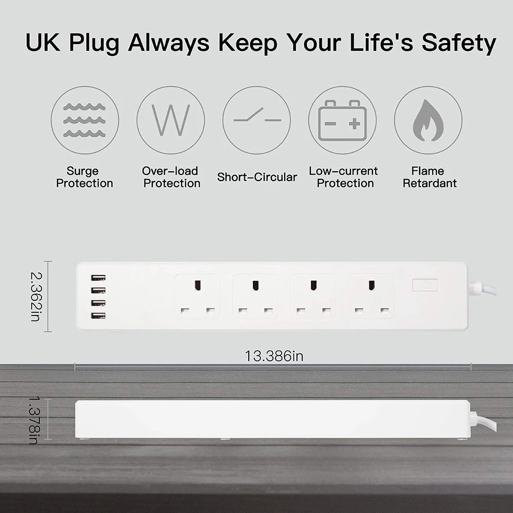 Стандарт Великобритании, WiFi, умная лента питания, 4 выхода, 4 порта USB, умный удлинитель, работает с Alexa Echo и Google Nest Tuya Smart