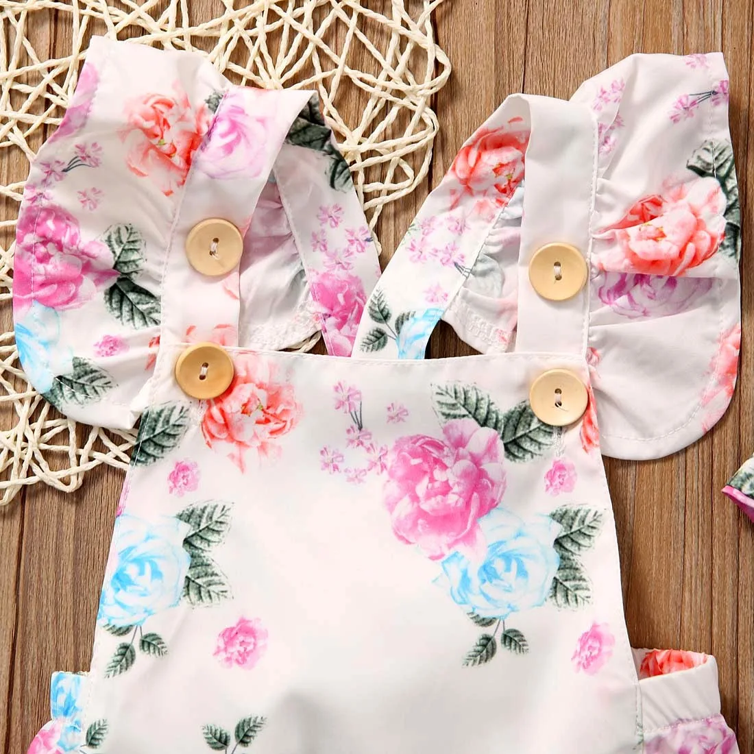Милый Летний комбинезон с цветочным принтом для маленьких девочек, пляжный костюм+ повязка на голову, комплект хлопковой одежды