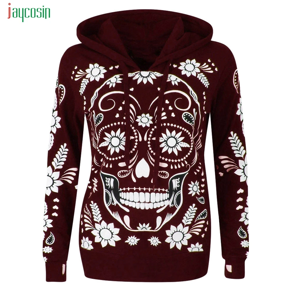 

Jaycosin Womens Fashion Long Sleeve Casual Skull Print Sweatshirt Hoodie Pullovers Jumper Hooded Sweatshirt Clothing Autumn Tops