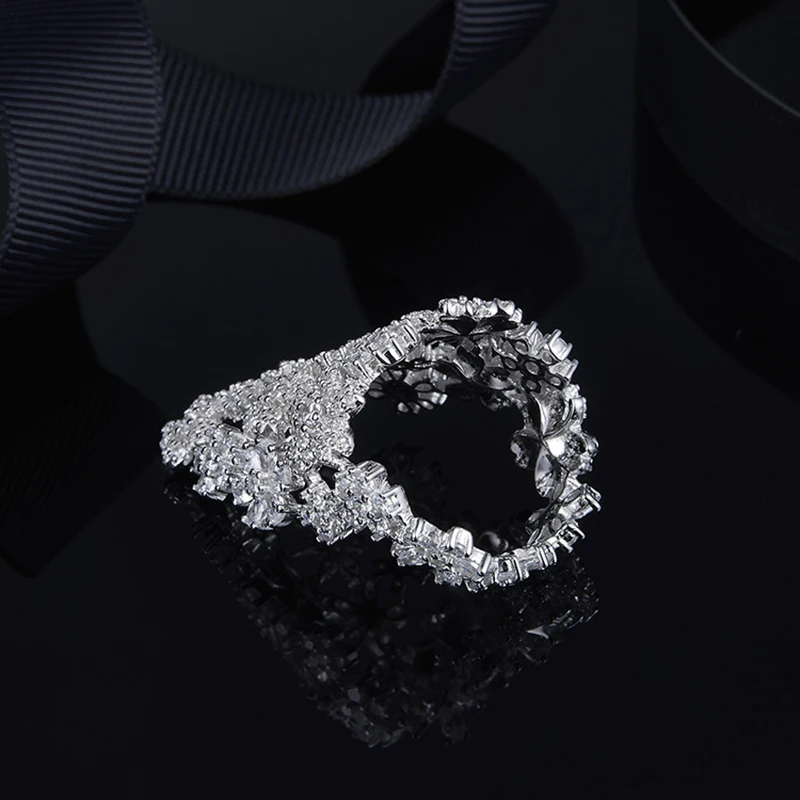 

S925 Sterling Silver Inlaid Zircon Flower Ring Index Finger Ring Suitable Fits Monaco Jewelry with Female Gifts