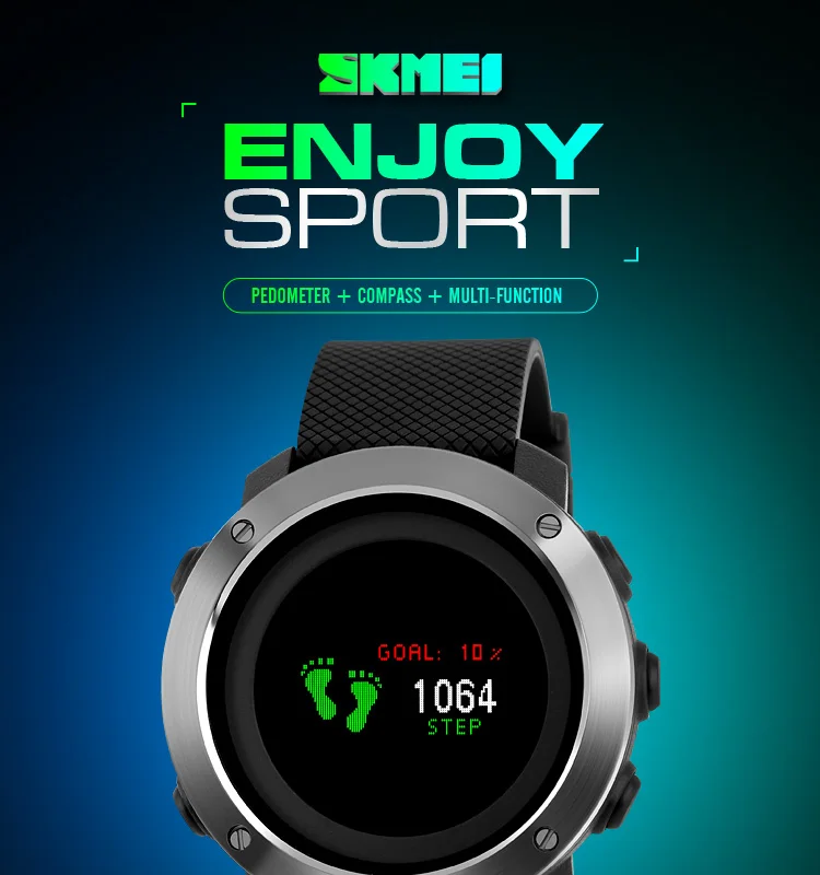 SKMEI мода компас часы Для мужчин Для женщин Экран шагомер спортивные часы Водонепроницаемый открытый OLED Дисплей Цифровые наручные часы