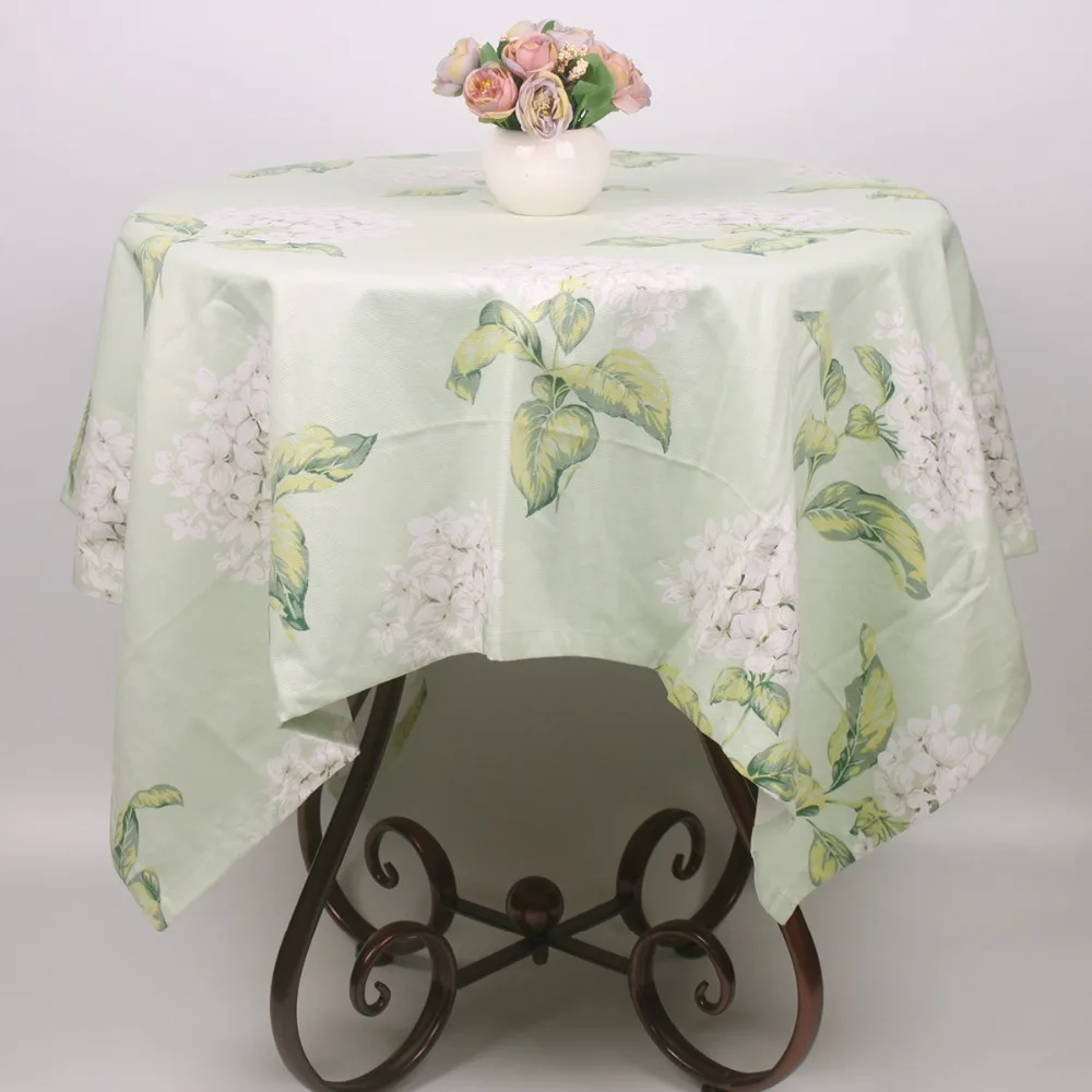 Pastoral Floral Light Green Cotton Tablecloth Cover / Home Textile