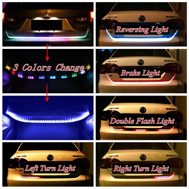 Yituancar 1Set 3 Color LED Car Rear Box Tail Light Strip RGB Dynamic