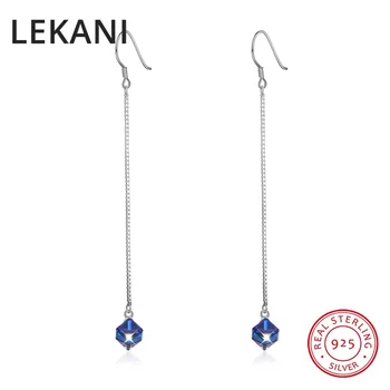 

LEKANI Crystals From SWAROVSKI Long Chain Cube Beads Drop Earrings S925 Sterling Silver Piercing Women Fine Jewelry