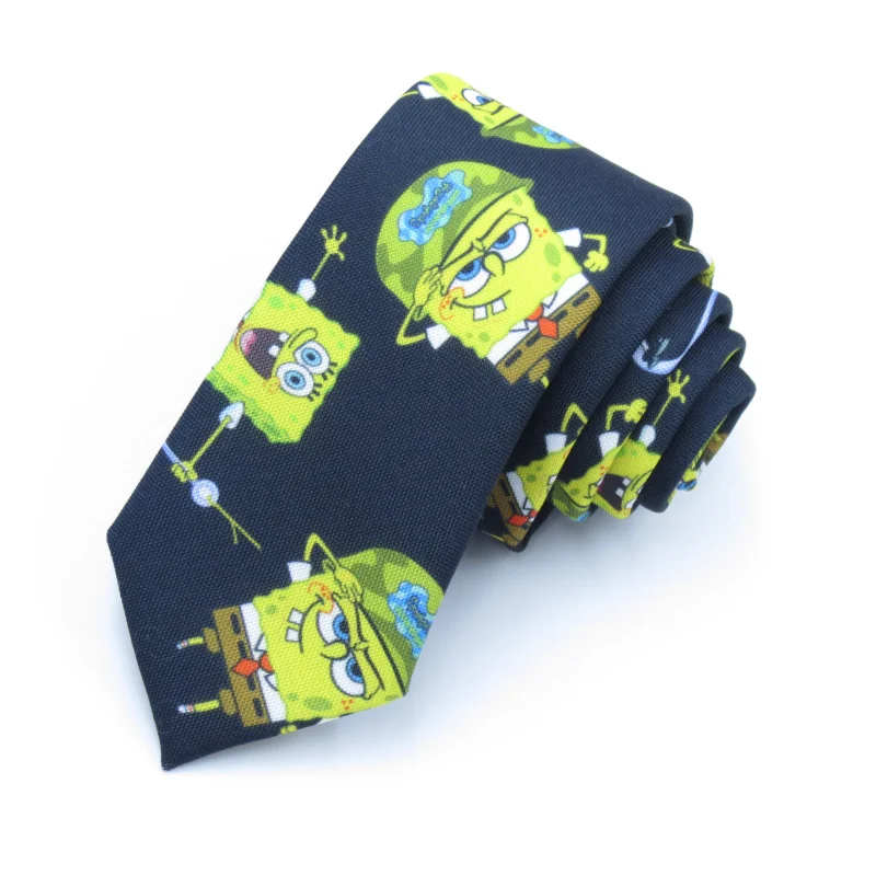 Досуг Узкие галстуки Мужская мода 6 см ручная вязка тонкий галстук желтый Губка ребенок мультфильм дизайн творчества галстук - Цвет: black