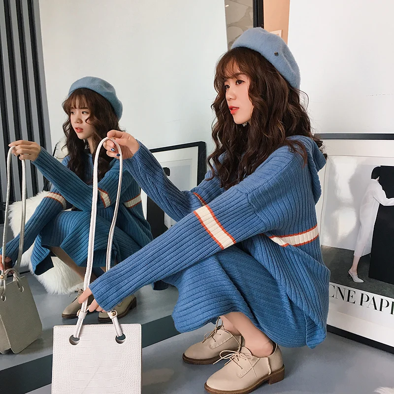 

Loose Knitted Autumn Winter New Top And Skirt Fashion Generous Ensemble Femme Deux Pieces Brief Wild Women Two Piece Outfits