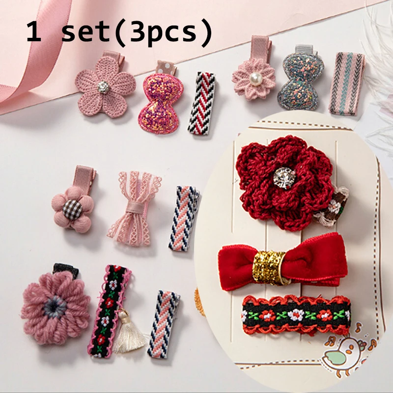 

Lovely 3PCS Cute Handmade Ribbon Bows Clips Hairpin Pet Dog Cat Dog Grooming Beauty Supplies Bows Hairpin For Small Puppy