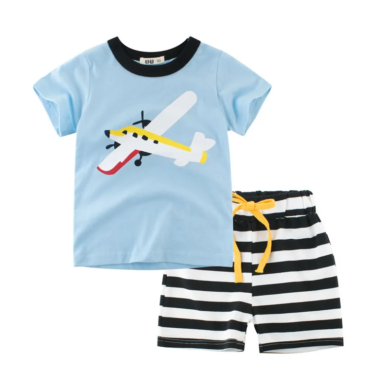 

2 3 4 5 6 7 8 Year Boys Clothes Summer Casual Cotton Kids Suits for Boy Cartoon Car T-shirt Striped Shorts Children Clothing Set