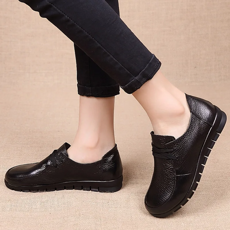 Flat Shoes Women Genuine Leather Shoes Casual Female Slip on Loafers Anti Slip Ladies Moccasins Plus Size Zapatos De Mujer