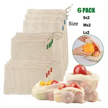 6 шт., сумки для овощей и фруктов, экологически чистые хлопковые сетчатые мешки для производства, сумки для хранения фруктов, хозяйственные сумки для кухни и дома