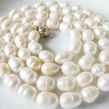 Nobility натуральный ювелирный 10-11 мм неправильный белый акойя жемчужное ожерелье длинный 3" AAA серебряный крючок