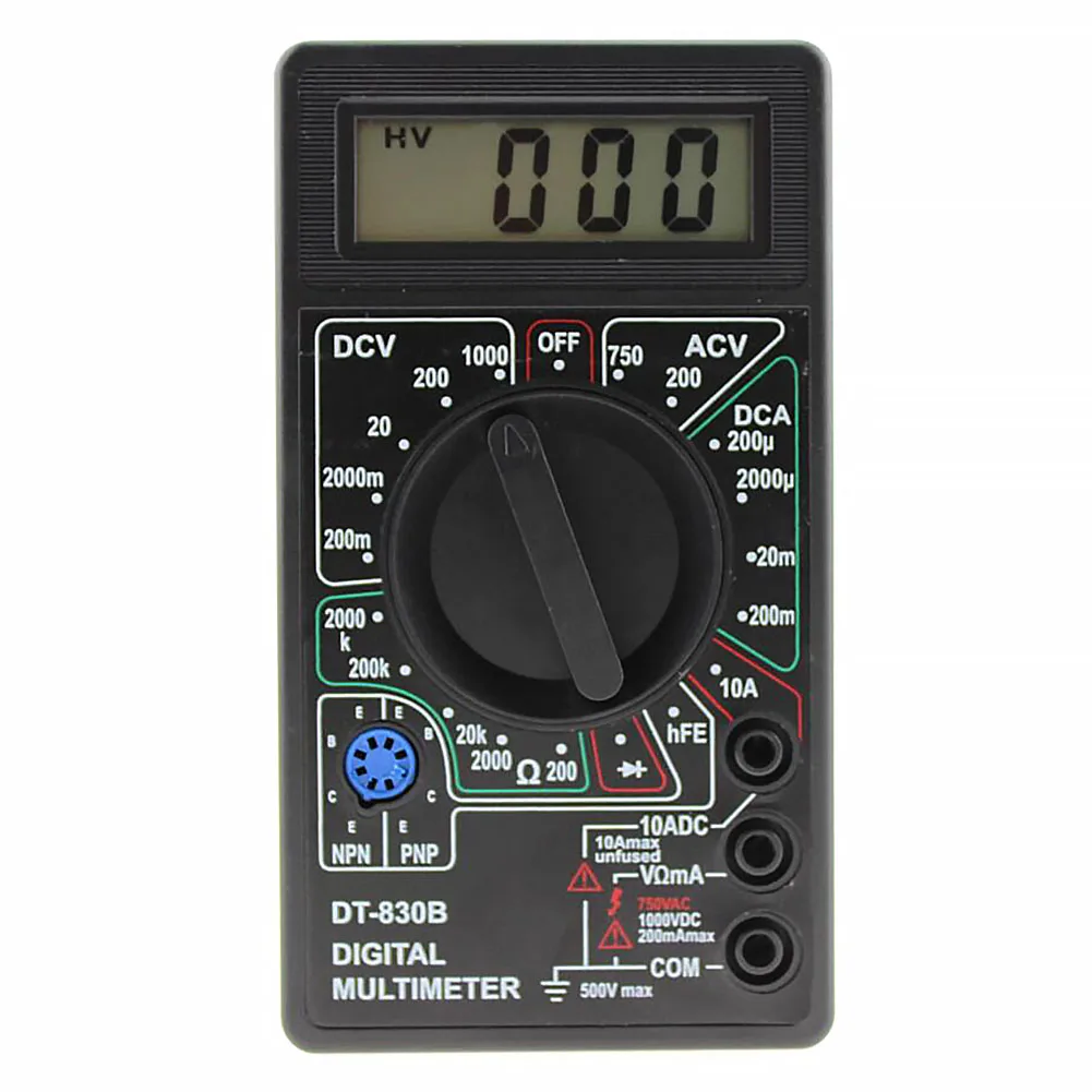 

DT-830B Mini Prtical Volt Tester Ohmmeter Handheld Multimeter Voltmeter Digital Auto Range Manual Test Lead LCD Plastic
