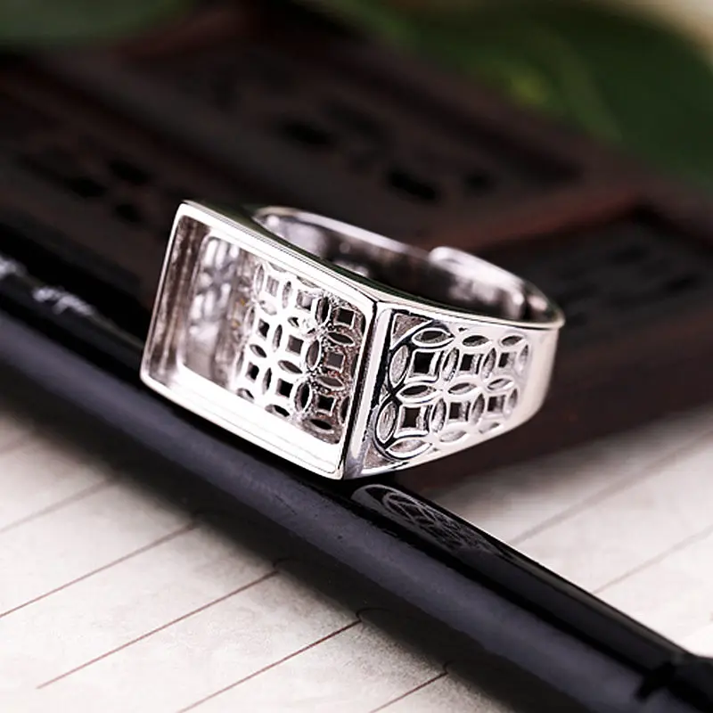 

925 Sterling Silver Women Men Engagement Wedding Ring 11x16mm 9.5x14.4mm Princess Cabochon Semi Mount Vintage Ring Adjustable