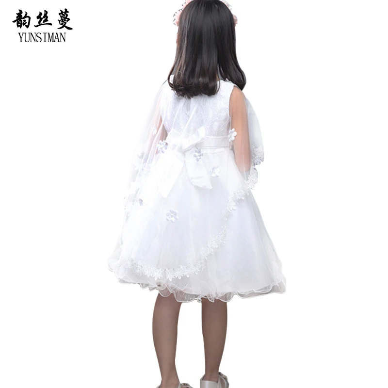 

2018 Baby Girls Lace Dress for Girls Age 4 6 8 10 to 12 Years Kids White Flower Lace Party Dress Kids Teens Summer Costume 12C10
