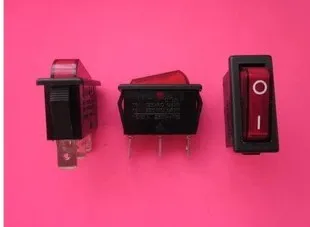

10PCS/LOT High current rocker switch 16A 250VAC 3 feet red light 2 files