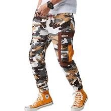 Хип уличная одежда длиной до бедер мужские камуфляжные штаны для бега мужские хлопковые брюки карго с лентами брюки с эластичным поясом шаровары для мужчин