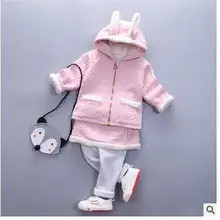 Новая зимняя одежда для маленьких девочек детская одежда модный костюм из 2 предметов милый вельветовый костюм с капюшоном для маленьких девочек плотное пальто+ брюки-брюки