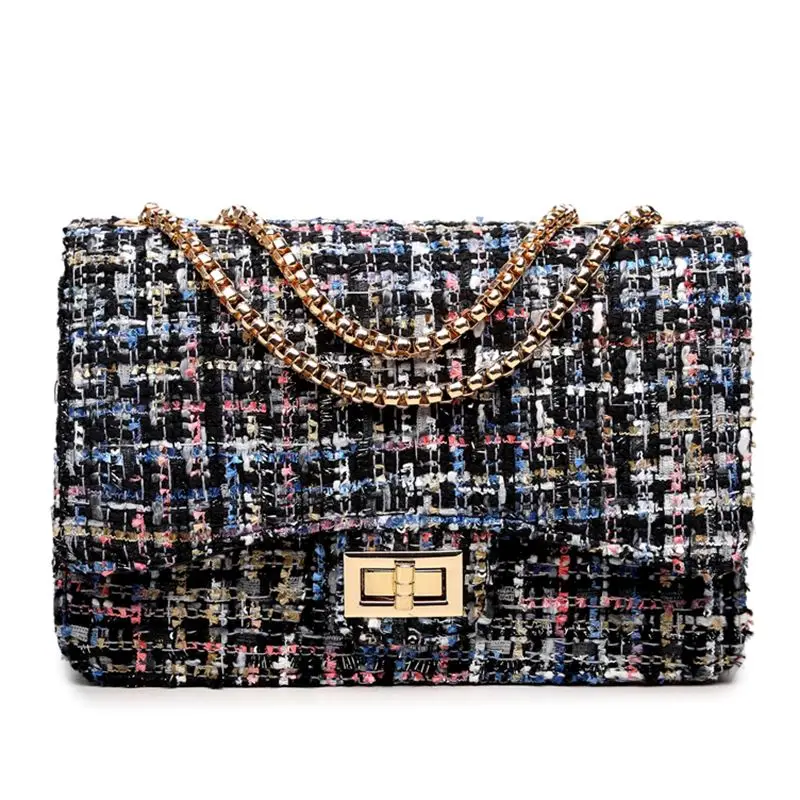 

Small Flap bag Shoulder Bags Women Messenger Gold Chain Cross Hand Bag Vintage Clutch Winter Satchel Woolen Crossbody bag