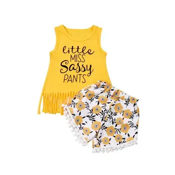 

Toddler Kids Baby Girl Summer Floral Clothes Sunsuit Sleeveless Tassel Vest Tops Shorts Pants Children Girls Holiday Outfits Set