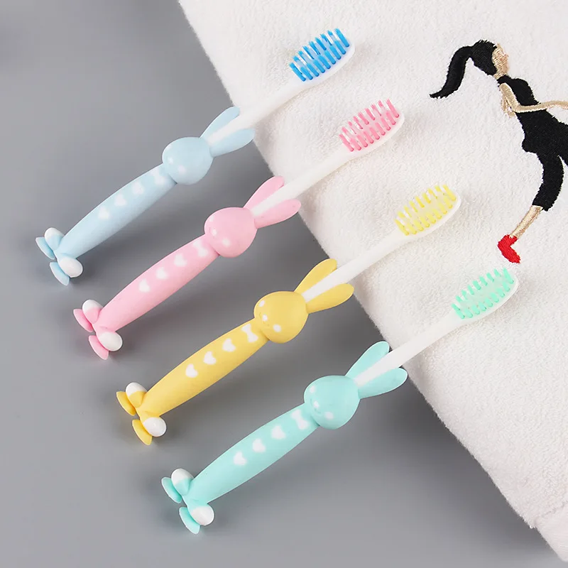 

2 Pcs Rabbit Shape Nano Soft Bristle Baby Toothbrush Non Slip Handle Suction Cup Kids Cartoon Toothbrush