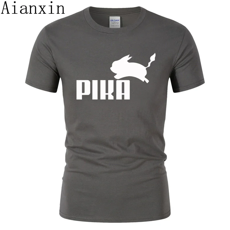 

AIANXIN 2019 Summer New Pokemon T Shirt Anime Pika Men T-Shirts Pikachu T Shirt Men Cotton Short Sleeve Boy Tees Tops