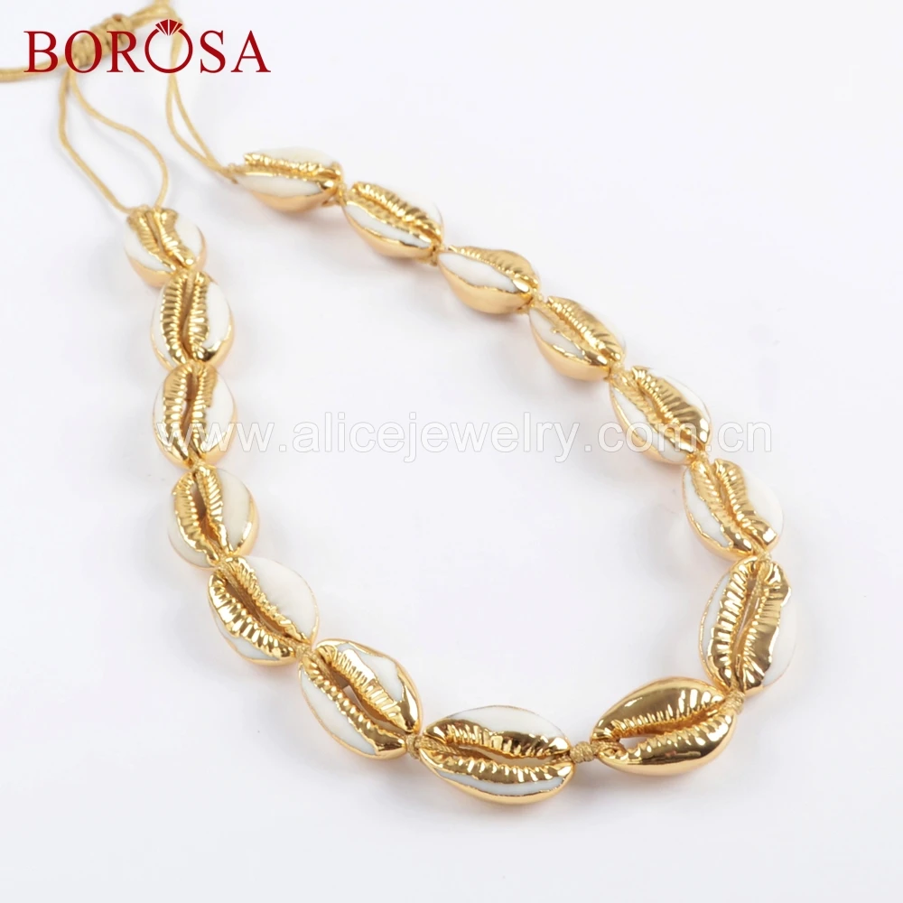 

BOROSA 2/3PCS Handmade Gold Color 15 Natural Cowrie Shell Beads Adjustable Rope Choker Natural Shell Necklace Jewelry HD0015