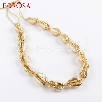 

BOROSA 2/3PCS Handmade Gold Color 15 Natural Cowrie Shell Beads Adjustable Rope Choker Natural Shell Necklace Jewelry HD0015