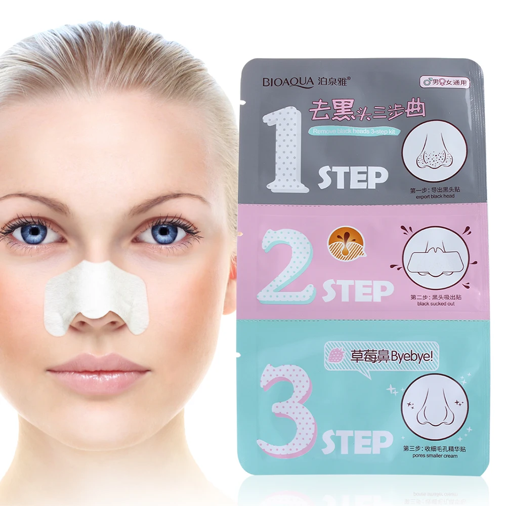 

3 Steps Facial Blackhead Remover Cosmetics Black Head Mask Acne Charcoal Sheet Nose Mask Peeling Off Face Cleaning Nose Care