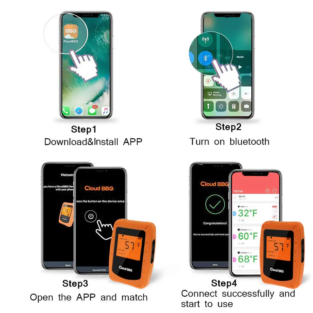 Еда приготовления беспроводной термометр для барбекю с шестью зондами Bluetooth приложение контроллер таймер мясо из духового шкафа Гриль Термометр кухонный инструмент