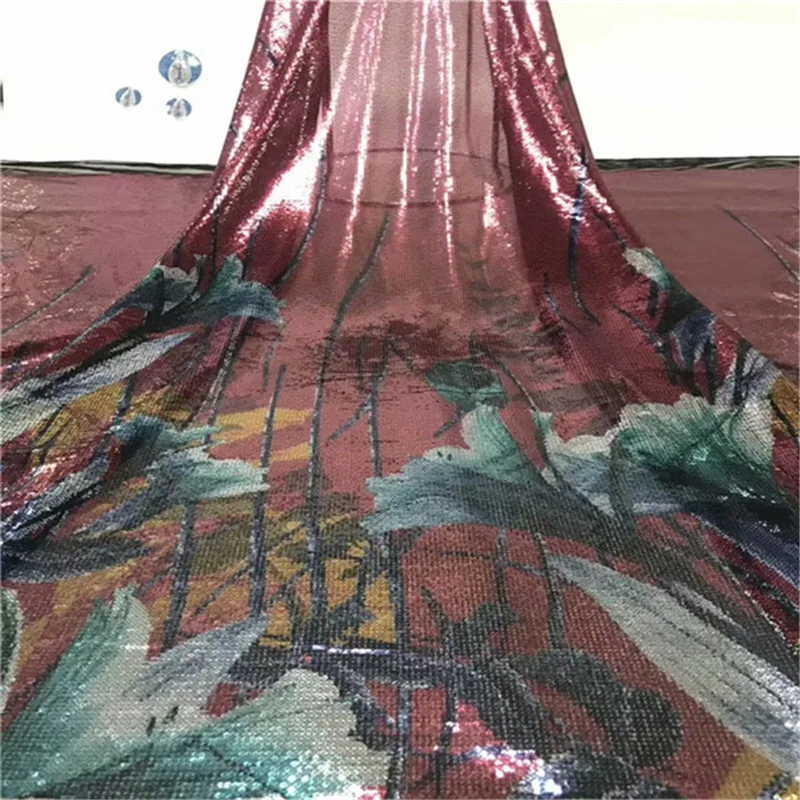 

2019 Latest African Net Lace Fabric, High Quality Red Sequins Nigerian Wedding Lace Fabrics 5Yards Sequins French Tulle lace