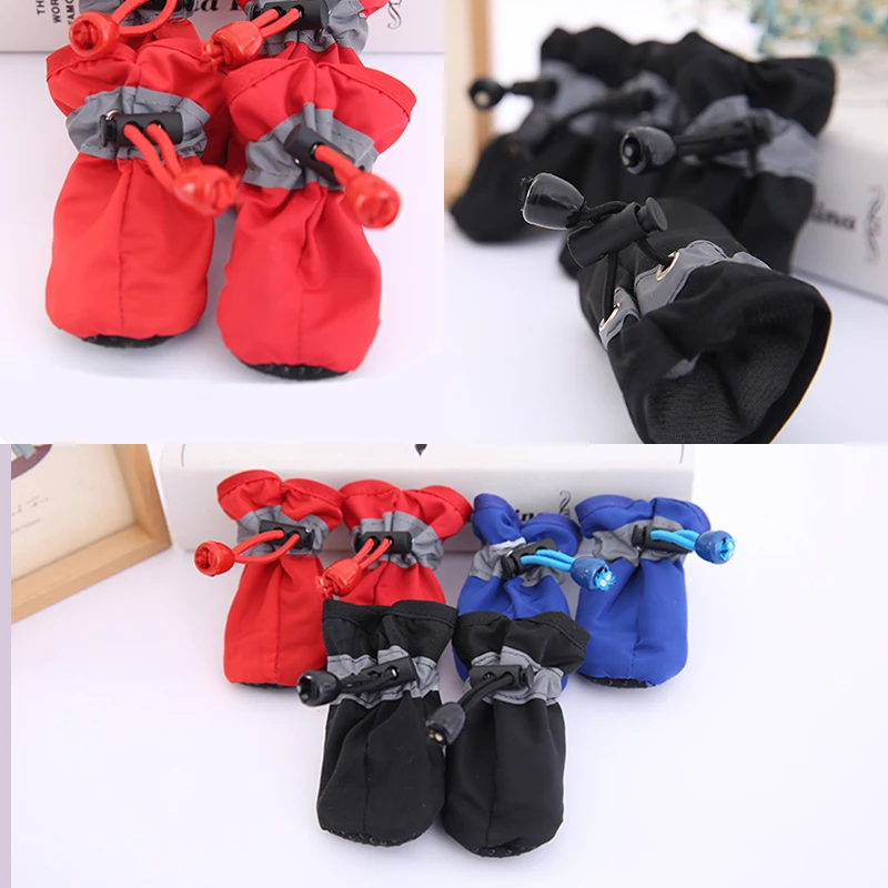 4pcs Waterproof Dog Anti-slip Shoes Pet Adjustable Reflective Rain Boots Puppy Paw Protector Spring Summer Comfortable Footwear