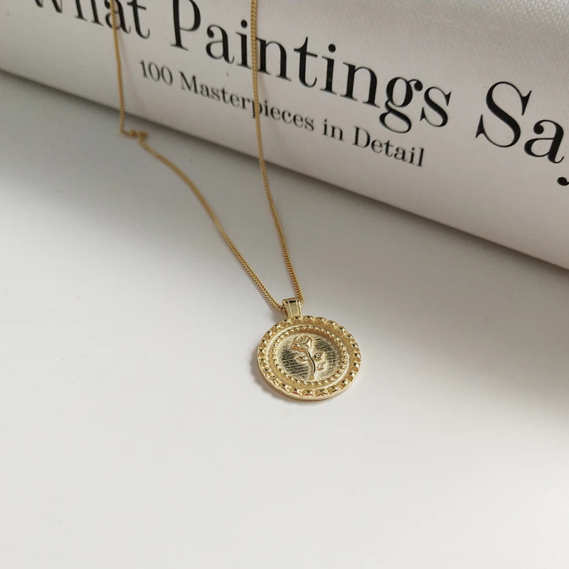 Колье Peri'sBox золотого цвета с подвеской в виде цветка розы, 925 пробы, серебряное круглое ожерелье с диском, колье, минималистичное многослойное колье