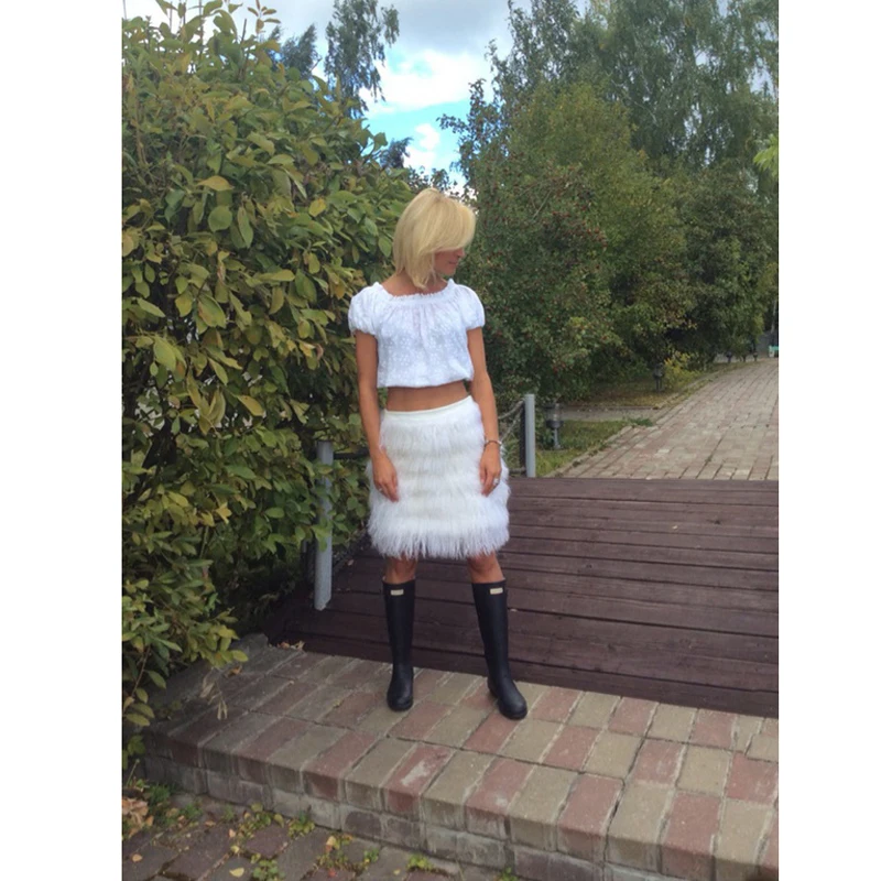 CKMORLS новая юбка из натурального меха для женщин бальное платье натуральный белый лисий мех надувной бондаж Талия до колена Роскошные брюки модные юбки