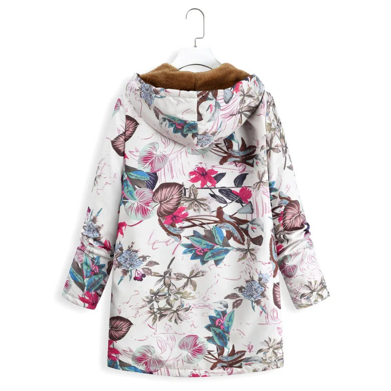 Women Jacket Winter Vintage Floral Print Female Jacket Coat Women Hooded Fleece Basic Jacket Warm Pocket Oversize Outwear 5XL Women Jacket Winter Vintage Floral Print Female Jacket Coat Women Hooded Fleece Basic Jacket Warm Pocket Oversize Outwear 5XL