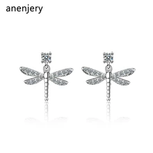 Anenjery простой прекрасный 925 пробы Серебряный мозаичный Циркон Стрекоза серьги для женщин brincos oorbellen S-E807