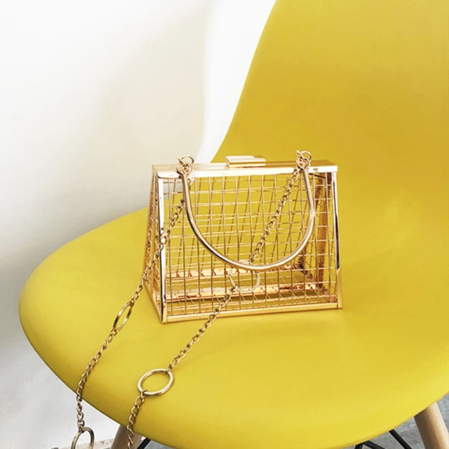 gold cage clutch bag