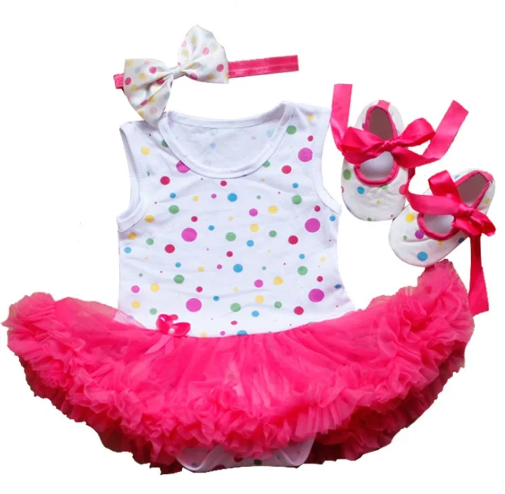 Одежда в горошек для маленьких девочек, костюм из 3 предметов, боди для малышей, платье-пачка, повязка на голову, комплект одежды для новорожденных, комбинезон с кружевом, топы - Цвет: B7