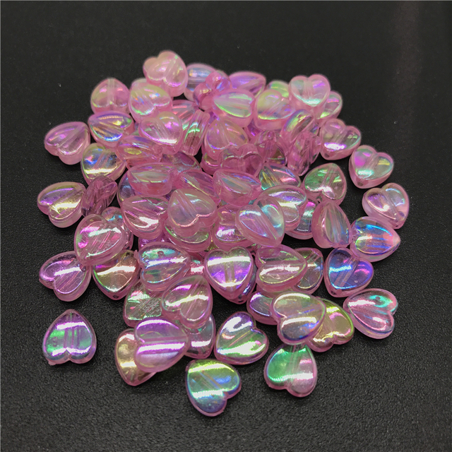 8mm Acrylic Spacer Beads Heart-shaped Charm Transparent Rainbow Color Beads For Jewelry Making DIY Jewelry Accessories
