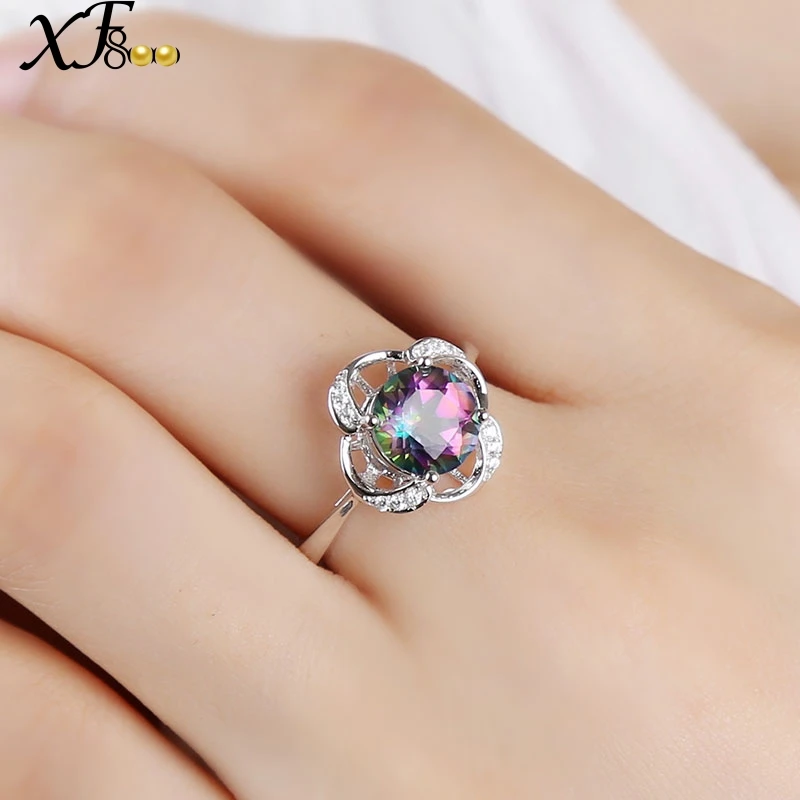 XF800 925 Sterling Silver Rings Natural Gemstone Rings Fine Jewelry For Women Fire Mystic Topaz Crystal Wedding Gift XFT240J