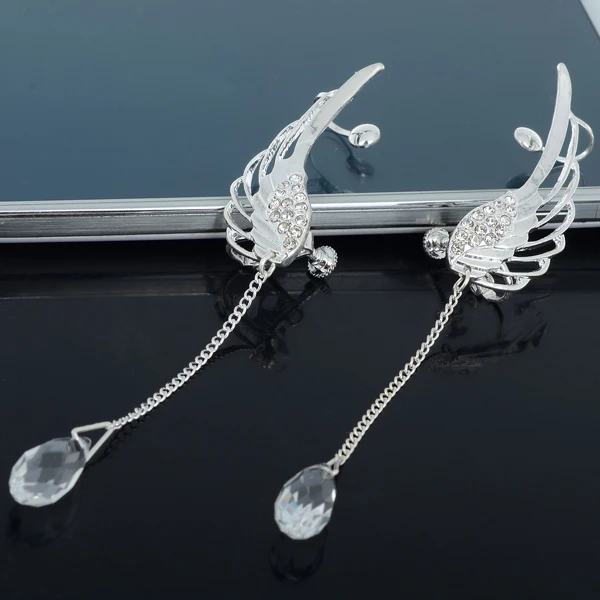 Женские серьги гвоздики ангельские крыла с кристаллами|charm yarn|charmearings gold |