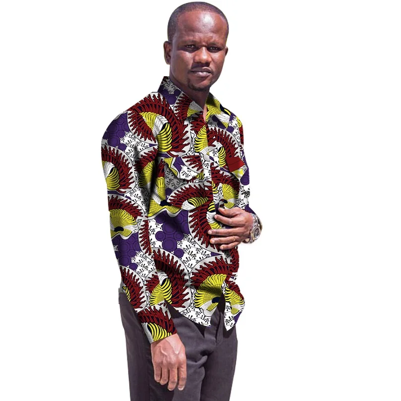 Для мужчин Африканский Рубашки для мальчиков Африка праздничный узор рубашка с длинными рукавами Для мужчин модный принт в африканском