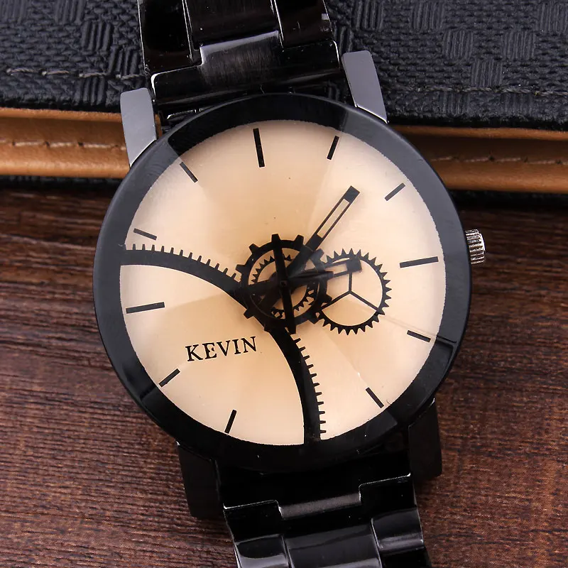 

Fashion New Design Mens Watch Beige Dial Stainless Steel Band Analog Quartz Wrist Watch Men Women Gift Relogio Feminino