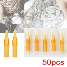 50pcs Disposable Professional Tattoo Needles Tips For Tattoo Pen Machine Mixed Size Transparent Flat Round Tattoo Tips