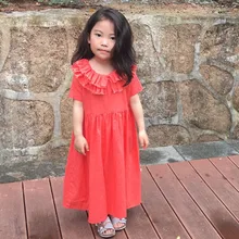 Льняное платье для девочек с оборками, летняя одежда для маленьких девочек, корейское платье