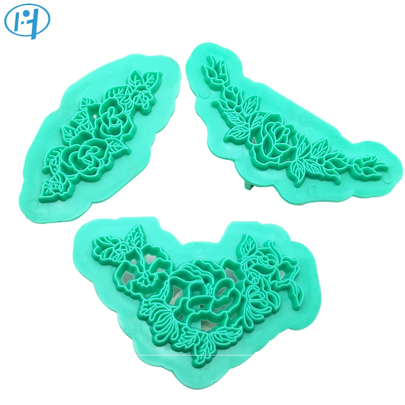 

3pcs/Set Plastic Flower Rose Embosser Cake Fondant Cutter Sugarcraft Cookie Decorating Tools Cutters Cake Mold Bakeware