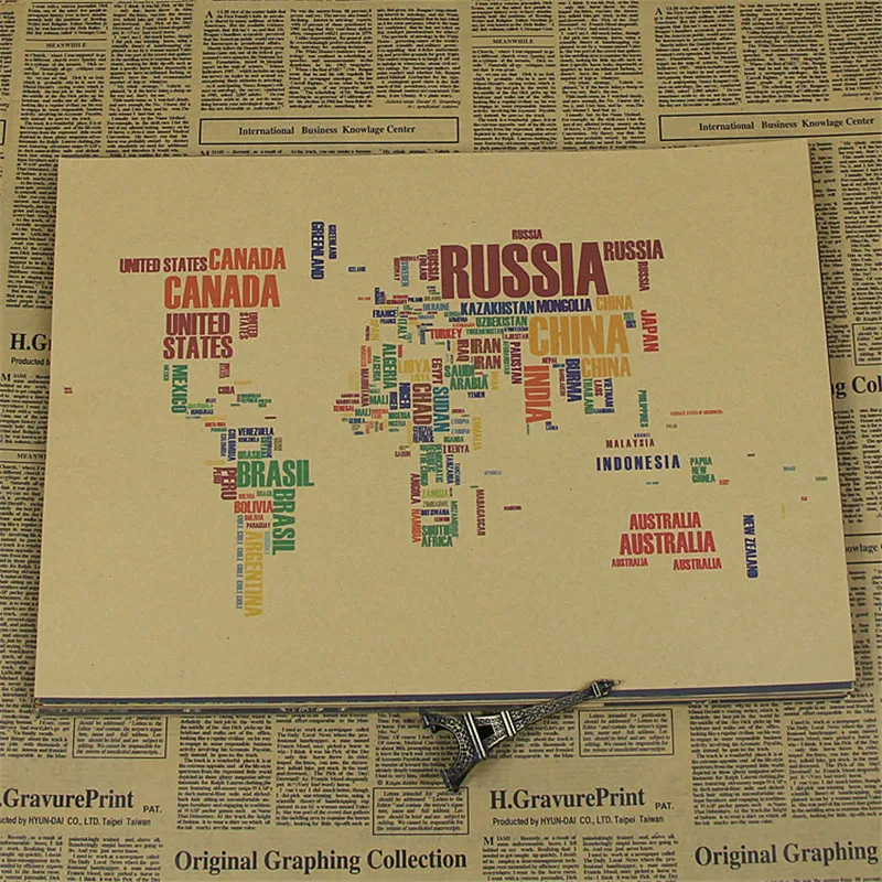 Винтажный креативный художественный постер с надписью Nation Names World Map домашний