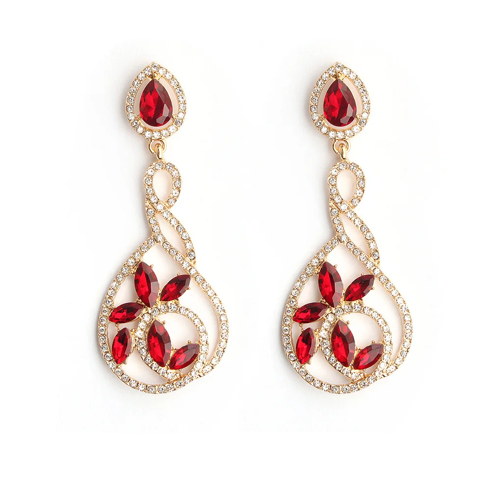 

Virgooer New Fashion Women/Girl'S Rose Gold-Color Red Garnet CZ Stone Pierced Dangle Drop Earrings Wedding Jewelry Gift Kolczyki