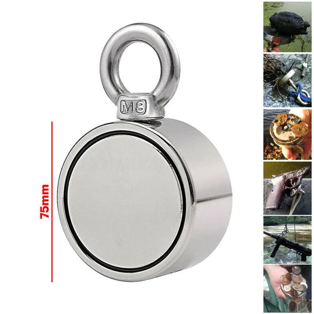 

200/300/500KG Strong Salvage Magnet Pot Super Powerful Double Sided Round Neodymium Fishing Magnet Tools