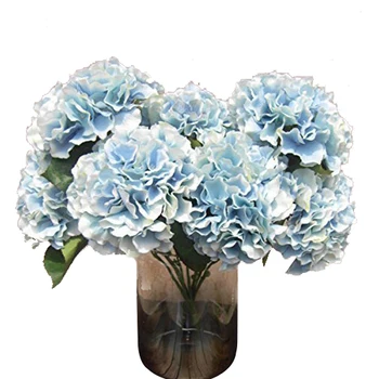 

PHFU Artificial Hydrangea Flower 5 Big Heads Bouquet (Diameter 7" each head) Blue
